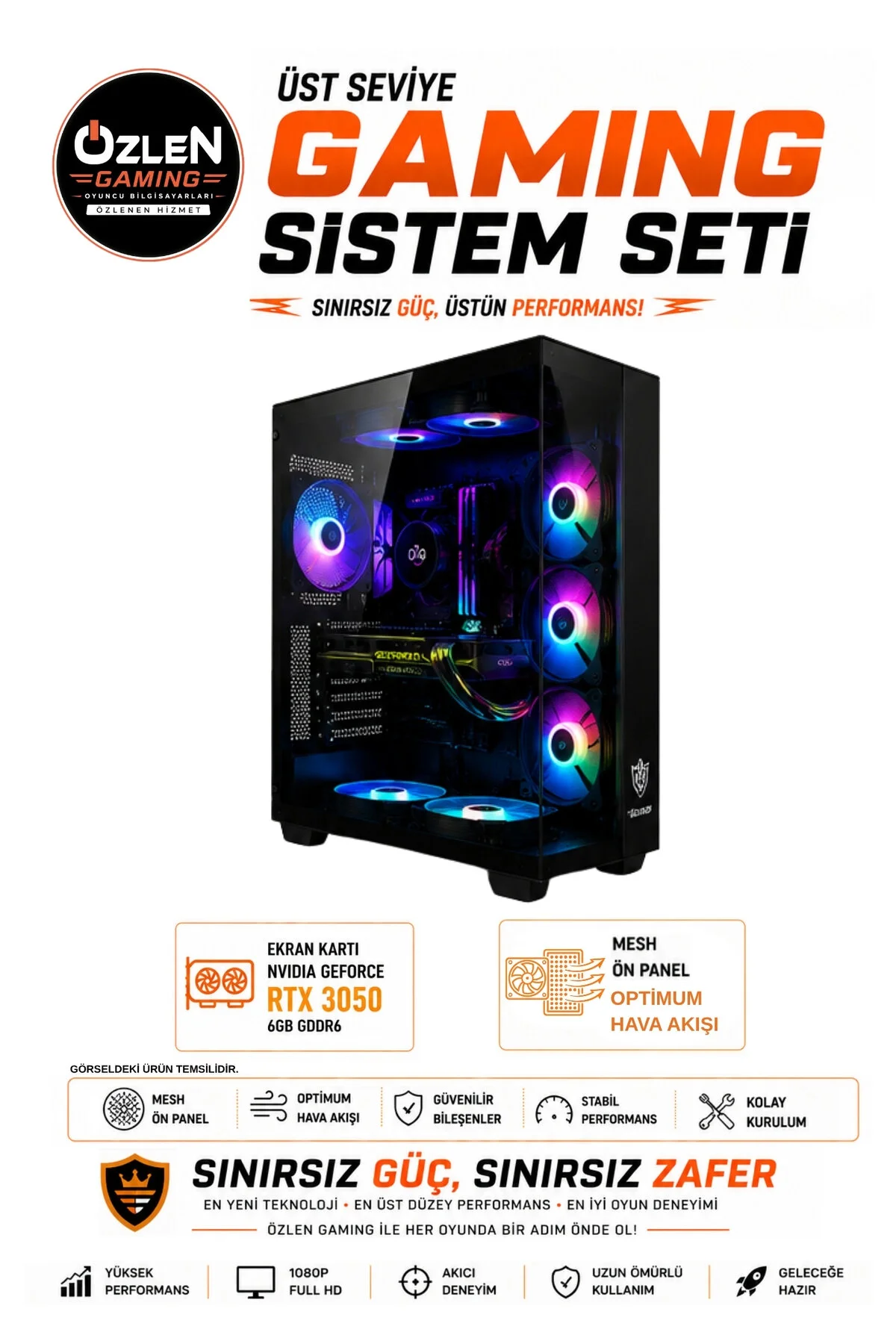Özlen X2 OZLN-AMD5-3050-16-512 Reyzen 5 5500 6 GB 16 GB 512 GB SSD RTX3050 24'' W11P FHD Masaüstü Oyuncu Bilgisayarı