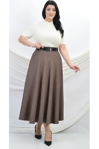 Soralline Kadın Etek Kloş Buklet Kumaş 779 Kahve Kahverengi