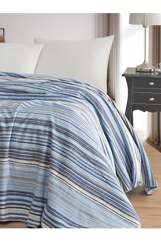 Pamuklu 4 Mevsim Çift Kişilik Battaniye, 180x220 Cm,%70 Pamuk%30 Polyester Mavi Çok Renkli