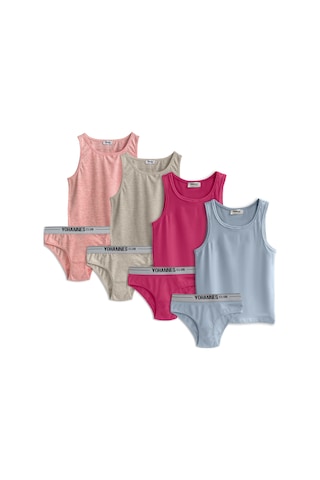Yohannes Club, Kız Çocuk, Pamuklu Slip&atlet, Alt-üst, 4 Çift Takım, Karışık Renkli Çok Renkli
