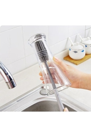 Silikon Uzun Saplı Kavanoz Yıkama Fırçası-9090558583620