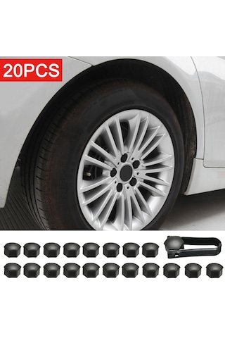 Springsun Tesla Model 3 Jant Somunu Kapağı, Sert Plastik, Siyah, 20 Adet + 1 Adet Çekici, Kırılmaz, Solmaz, Araç Özel, Kolaysız Kurulum