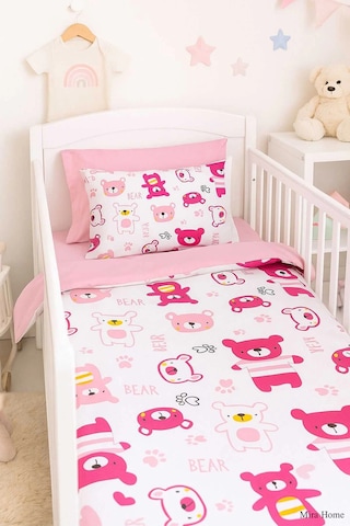 Dijital Baskılı 3d Pamuklu Yenidoğan Bebek Nevresim Takımı Bear Toy Pink Çok Renkli