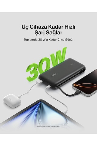 Belkin Taşınabilir Şarj Cihazı, 20k Entegre Kablolu Taşınabilir G