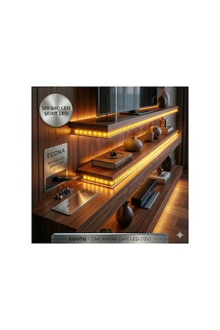 Amber Şerit Led İç Mekan ,metre 240 Ledli Şerit Led Mutfak Dolabı Tezgah Üstü 12v 5m Tarafo İle Çalışır.led Lamba,kendinden Yapışkanlı Turuncu