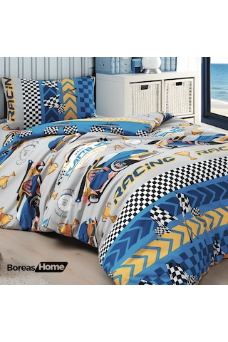 Boreas Home Blue Racer Pamuklu Tek Kişilik Nevresim Takımı