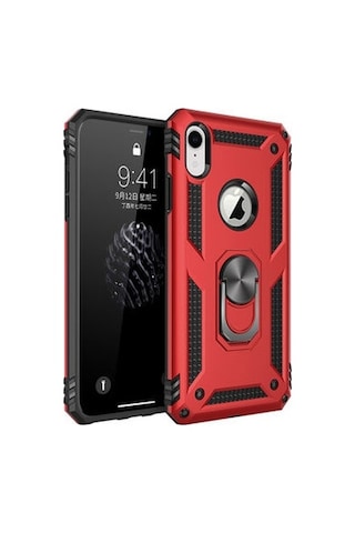 Apple Uyumlu iPhone XR 6.1 İle Kılıf Tam Koruma Yüzüklü Standlı Tank Gövdeli Telefon Kılıfı Kapak