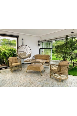 Tu Tienda Tire 2 1 1 Masa Tekli Salıncak Bahçe Balkon Mobilyası,bambu-saman Kahverengi