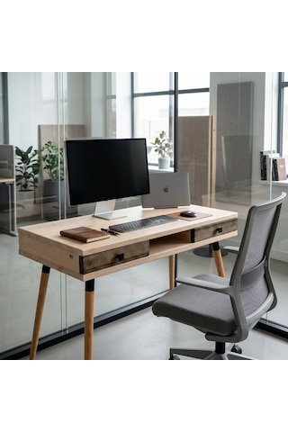 Mobenta Modest Desk: Masif Çalışma & Laptop Masası 2 Çekmece 1 Bölme - 120x60 Bz-cv Krem-ceviz