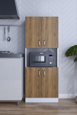 Rafineri Roma Çok Amaçlı Dolap Kapaklı Bölmeli Mikrodalga Fırın Mutfak Balkon Banyo Mdf Ceviz - Beyaz
