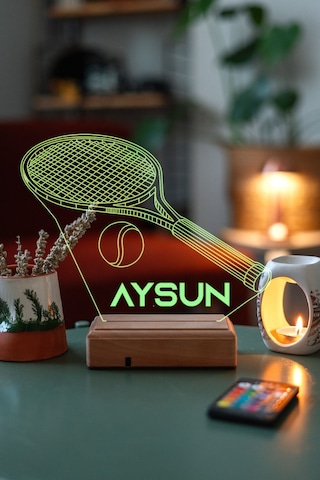 Kişiye Özel 3D Tenis Ve Tenis Topu Masaüstü Hediyelik Led Lamba