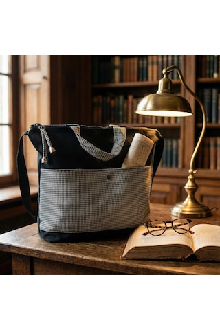 Morgen Craft Clarus Omuz Çantası - El Yapımı - Kanvas Kumaş - 28x32x11 Cm Lacivert
