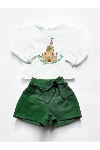 Kız Bebek Magic Never Yazılı Şortlu Takım-14851 Yesil