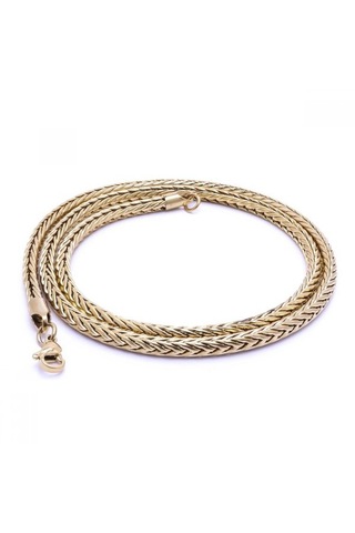 Erkek Oval Kral Bakla Örgülü Çelik Kolye 4mm 9184 Altın