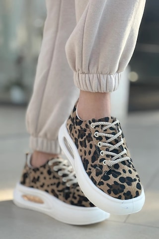 Günlük Kadın Sneaker Örgü Bağcıklı Hafif Kalın Yüksek Balon Taban Yürüyüş Spor Ayakkabı 5750 Leopar