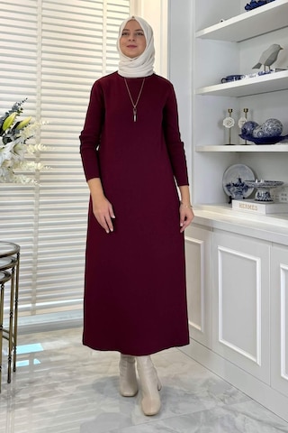 Rabia Şamlı Öykü Çelik Örme Triko Elbise Bordo Normal