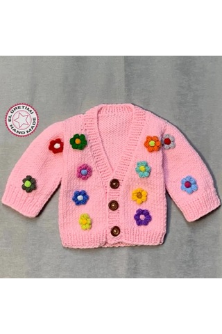 Uretti - Eylem 6333 - El Yapımı Çiçekli Kız Çocuk Hırkası - 12 - 24 Ay Pembe