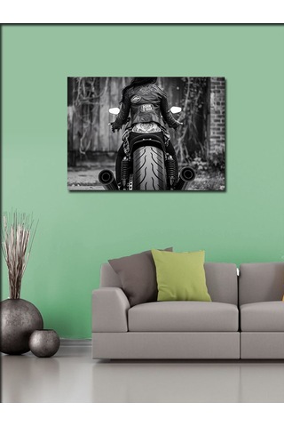 Kanvas Tablo Motosikletçi Ve Siyah Deri