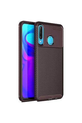 Huawei P30 Lite Karbon Desenli Negro Silikon Kılıf Kahverengi