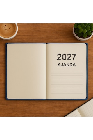 Isme Özel Lacivert Dünya Baskılı Ajanda 2027 Tarihli - Isme Özel Kalem Hediyeli Lacivert