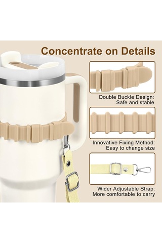 Aubyhe Stanley Bardak İçin Ayarlanabilir Silikon Askılı Kordon - Krem Rengi, Taşıma Kolaylığı Sağlar Haki
