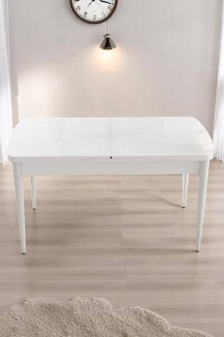 Florn Beyaz 80 x 132 Açılabilen MDF Masa Metal Ayaklı Mutfak Masası Takımı 4 Füme Desen Sandalye