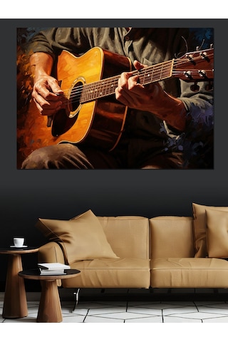 Ahşap Tablo Gitar Çalan Adam Portresi