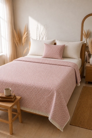 Dokuma Pike Çiftkişilik 200x220 Çok Amaçlı Bohem Yatak Örtüsü Pembe