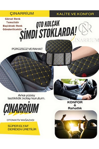 Dacia Duster 2010-2017 Deri Oto Kolçak Kılıfı, Kaliteli Süngerli Sarı Nakışlı.