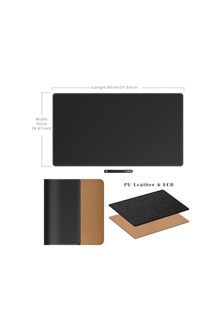 Mantar Ve Pu Deri Masa Paspası, 80 Cm X 50 Cm Büyük Oyun Mouse Pad Xxl, Çift Taraflı Kaymaz Taşınabilir Masa Pedi