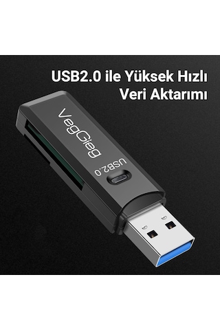 VegGieg Usb 2.0 SD ve Micro SD Hafıza Kart Okuyucu Siyah