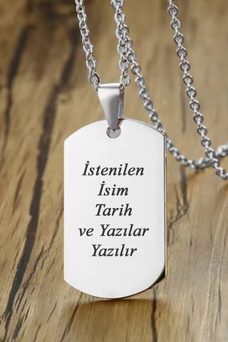 Takı Dükkanı Kişiye Özel İsim Tarih Yazı Yazılı Asker Künyesi Çelik Erkek Bayan Kolye Eck60 Metalik