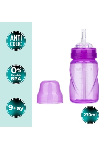 Mamajoo Antikolik Akıtmaz Pipetli Bardak 270 ml Mor, 12 Ay+