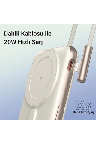 Powerbank 10000mah Standlı 20w Dahili Type-c Kablolu Taşınabilir Hızlı Şarj Cihazı Beyaz Diğer