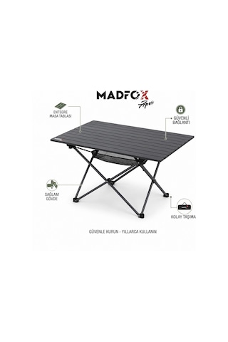Madfox Apex Katlanabilir Alüminyum Kamp Masası 80 56 62 Cm Siyah