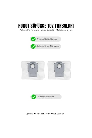 Roborock Qrevo Curv 5a1 İle Uyumlu 2'li Toz Torbası 17.0