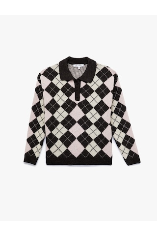 Koton Uzun Kollu Polo Yaka Triko Kazak Kahverengi Desenli 6wal90011ht KAHVERENGİ DESENLİ