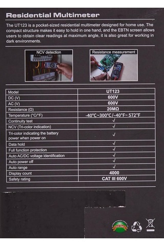 Unı-t Ut123t Cep Ölçüm Cihazı, 600 V Ac/dc, -40 C-300 C/-40 F-572 F