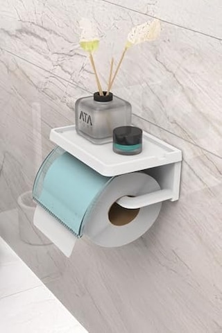 Home Yapışkanlı Kapaklı Tuvalet Kağıdı Askısı Banyo Tuvalet Kağıtlığı Aparatı Peçetelik Organizer Plastik, Mavi Siyah