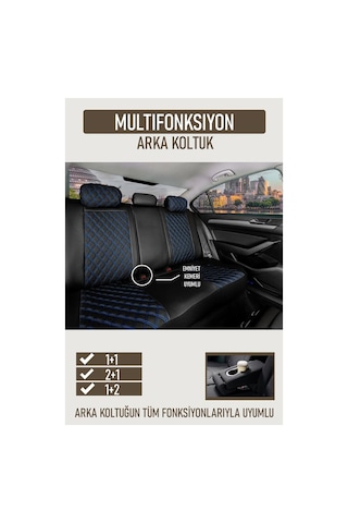 Mazda B Serisi Lüks Deri Ve Kumaş Detaylı Premium 5li Oto Koltuk Kılıfı Siyah Mavi 1.sınıf
