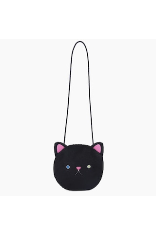 Peluş Trend Çocuk Ayı Kedi Crossbody Çanta - Siyah