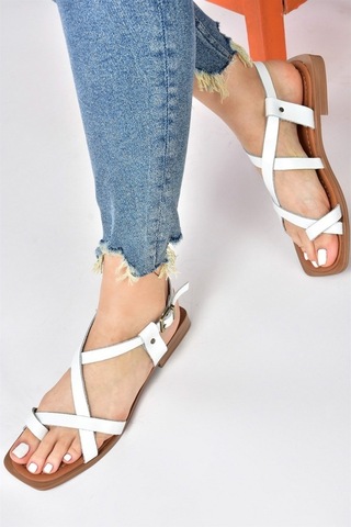 Fox Shoes Beyaz Hakiki Deri Kadın Sandalet (534626724)