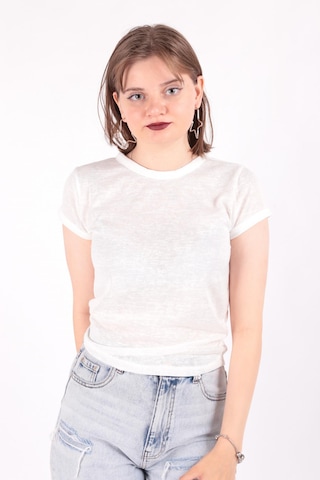 Busem S0016230 Kadın Flamlı İnce T-shirt Beyaz