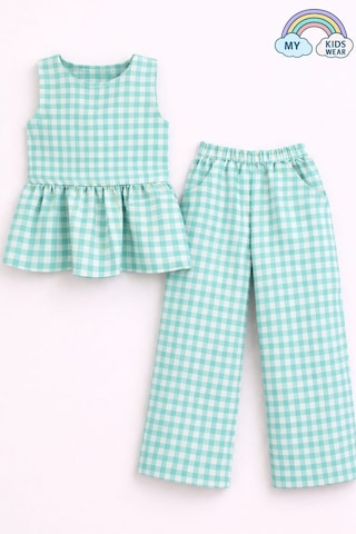 My Kids Wear Kız Çocuk Pötikareli Peplum Bluz Ve Pantolon Takımı 12692 Mint
