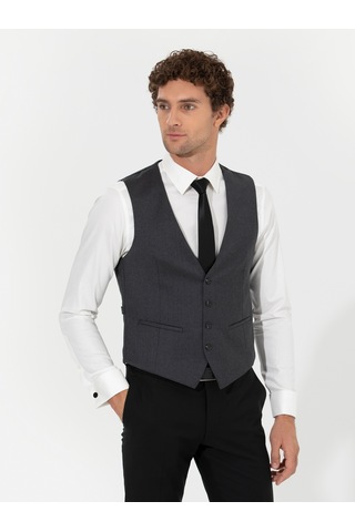 Cacharel Antrasit Slim Fit Yün Karışımlı Yelek Gri
