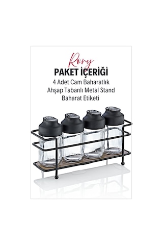 Grimorlife Ahşap Tabanlı Metal Standlı 4 Lü Cam Baharatlık Seti Çift Kapaklı Tuzluk & Biberlik Diğer
