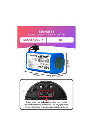 Tesvor T8 Uyumlu Batarya Maksimum Kapasite 3500mah Pil Robot Süpürge Bataryası
