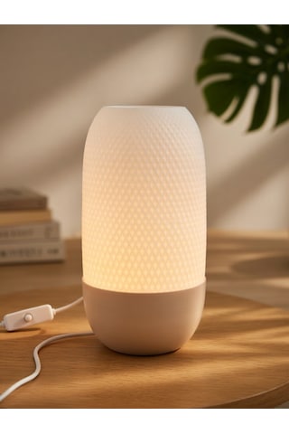 Modern Ribbed Dokulu Gece Lambası - Yumuşak Işık Led Abajur Yatak Başı Dekoratif Lamba Bej-beyaz