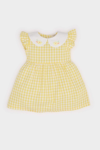 DeFacto Kız Bebek Bebe Yaka Kareli Kısa Kollu Poplin Yazlık Elbise C4536A525SMYL142