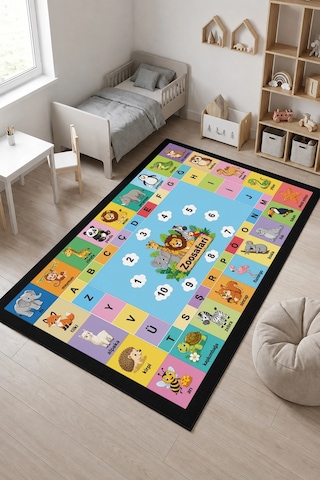 Sonictouch Çocuk Oyun Halısı Türkçe Eğitici Hayvanlar Alfabeli Halı Kaymaz Dijital Baskı 70x120 CM